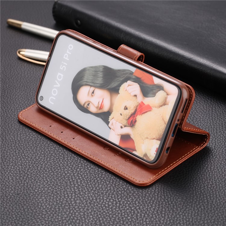 AZNS Leather Wallet Stand Case for Huawei Mate 30 Lite / nova 5i Pro - Coffee-11