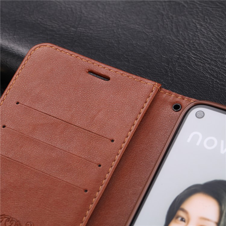 AZNS Leather Wallet Stand Case for Huawei Mate 30 Lite / nova 5i Pro - Coffee-9