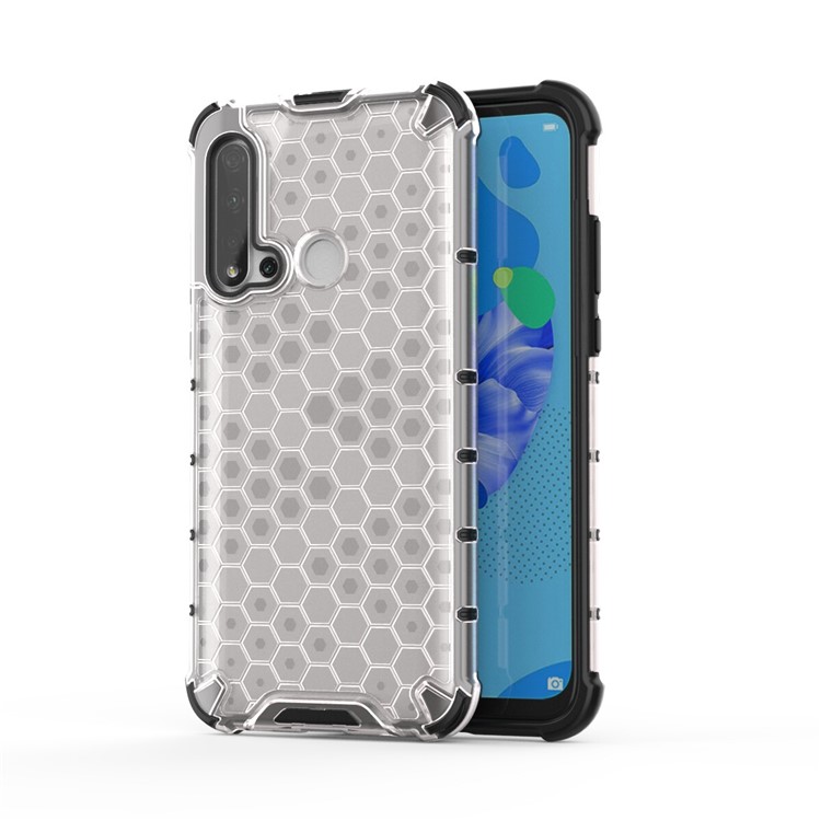 Honeycomb Pattern Shock-proof TPU + PC Hybrid Cover for Huawei nova 5i/P20 lite (2019) - White-1