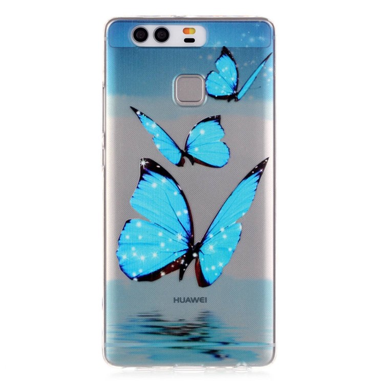 Raised TPU Protective Case for Huawei P9 - Blue Butterfly-1