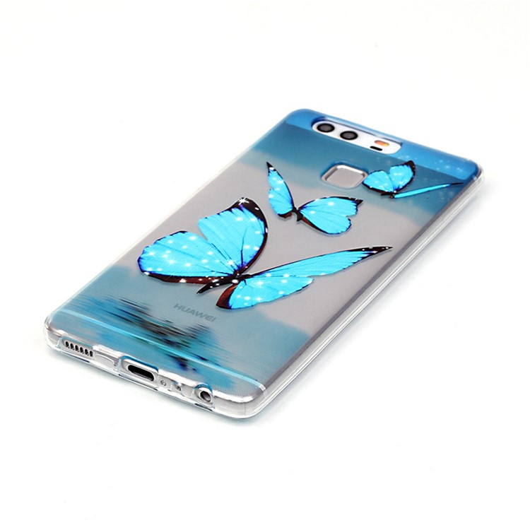 Raised TPU Protective Case for Huawei P9 - Blue Butterfly-3
