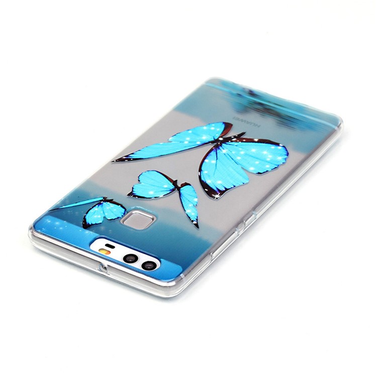 Raised TPU Protective Case for Huawei P9 - Blue Butterfly-4