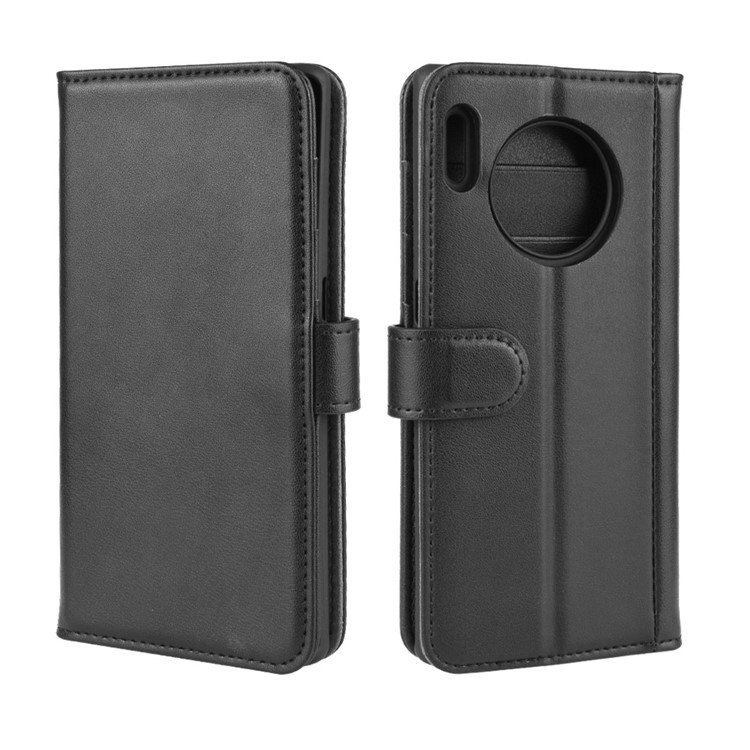 Genuine Split Leather Wallet Stand Phone Casing for Huawei Mate 30 Pro - Black-2