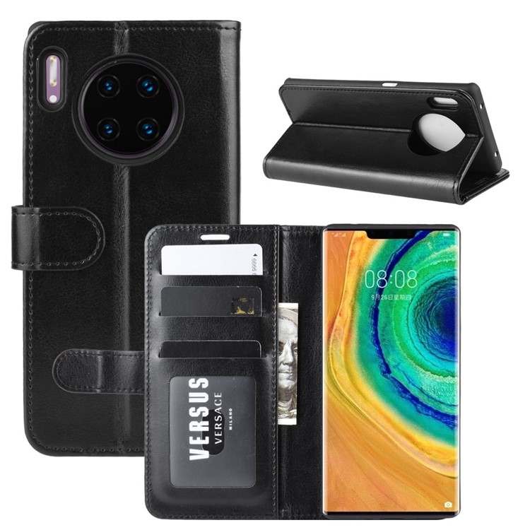 Crazy Horse Texture Wallet Stand Flip Leather Phone Cover for Huawei Mate 30 Pro - Black-1