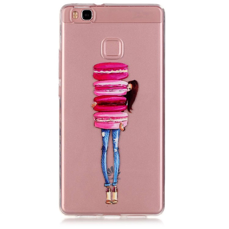 Embossed TPU Gel Shell Case for Huawei P9 Lite / G9 Lite - Girl Holding Macarron-1