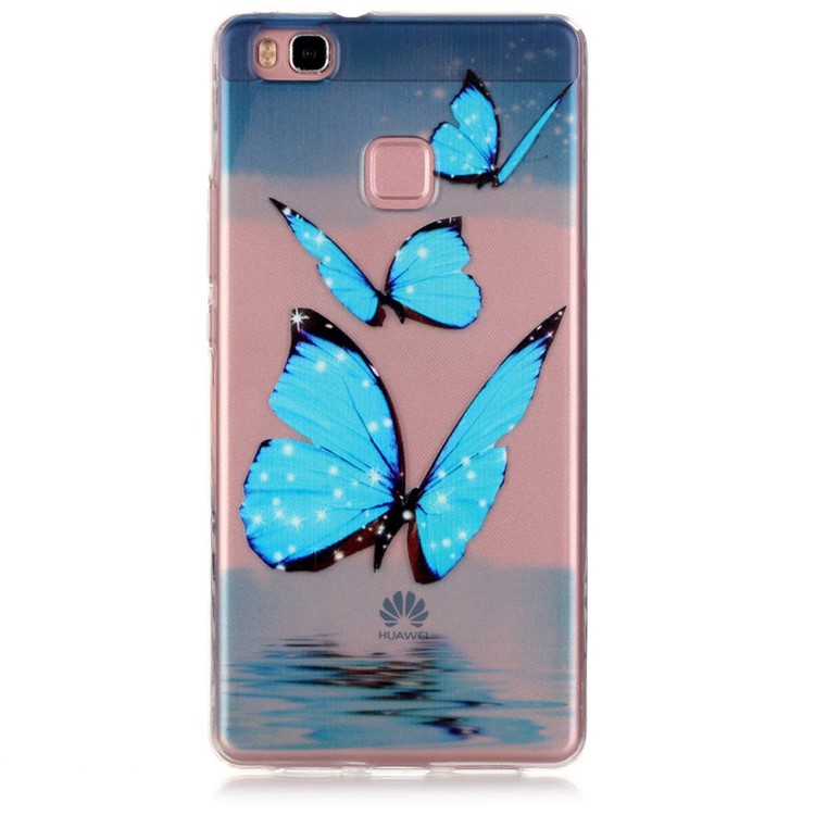 Embossed TPU Phone Back Case for Huawei P9 Lite / G9 Lite - Blue Butterfly-1