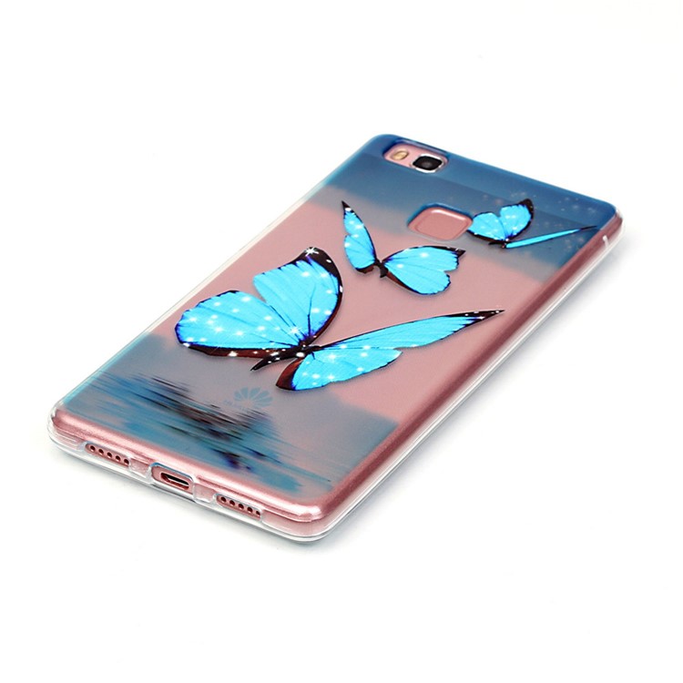 Embossed TPU Phone Back Case for Huawei P9 Lite / G9 Lite - Blue Butterfly-3