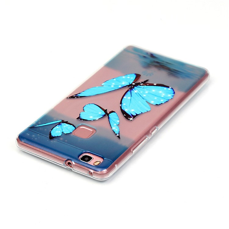 Embossed TPU Phone Back Case for Huawei P9 Lite / G9 Lite - Blue Butterfly-4