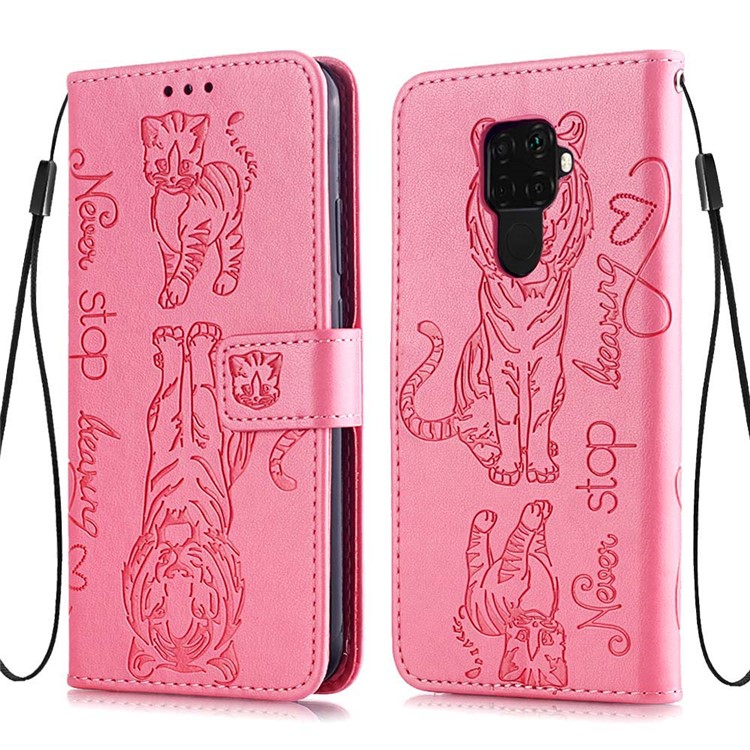 Imprint Tiger Wallet Stand Leather Phone Casing for Huawei Mate 30 Lite/Nova 5i Pro - Pink-4