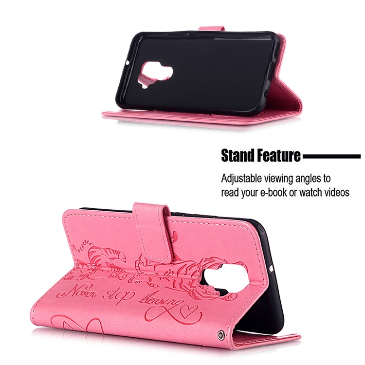 Imprint Tiger Wallet Stand Leather Phone Casing for Huawei Mate 30 Lite/Nova 5i Pro - Pink-5