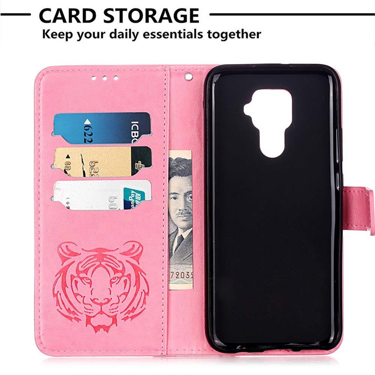 Imprint Tiger Wallet Stand Leather Phone Casing for Huawei Mate 30 Lite/Nova 5i Pro - Pink-6