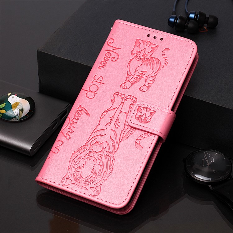 Imprint Tiger Wallet Stand Leather Phone Casing for Huawei Mate 30 Lite/Nova 5i Pro - Pink-7