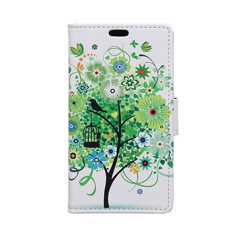 Wallet Leather Phone Cover for Huawei Y5II / Y5 II - Green Tree & Bird Cage-1