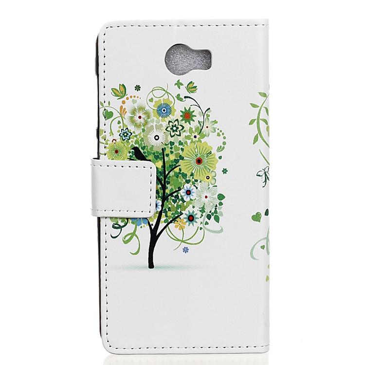 Wallet Leather Phone Cover for Huawei Y5II / Y5 II - Green Tree & Bird Cage-2