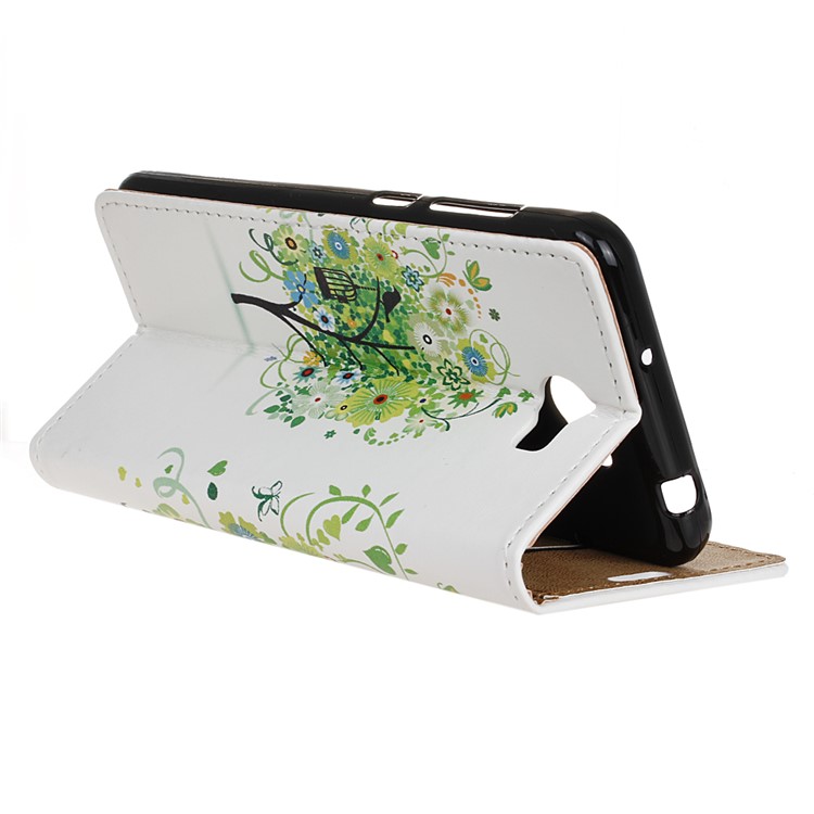 Wallet Leather Phone Cover for Huawei Y5II / Y5 II - Green Tree & Bird Cage-5