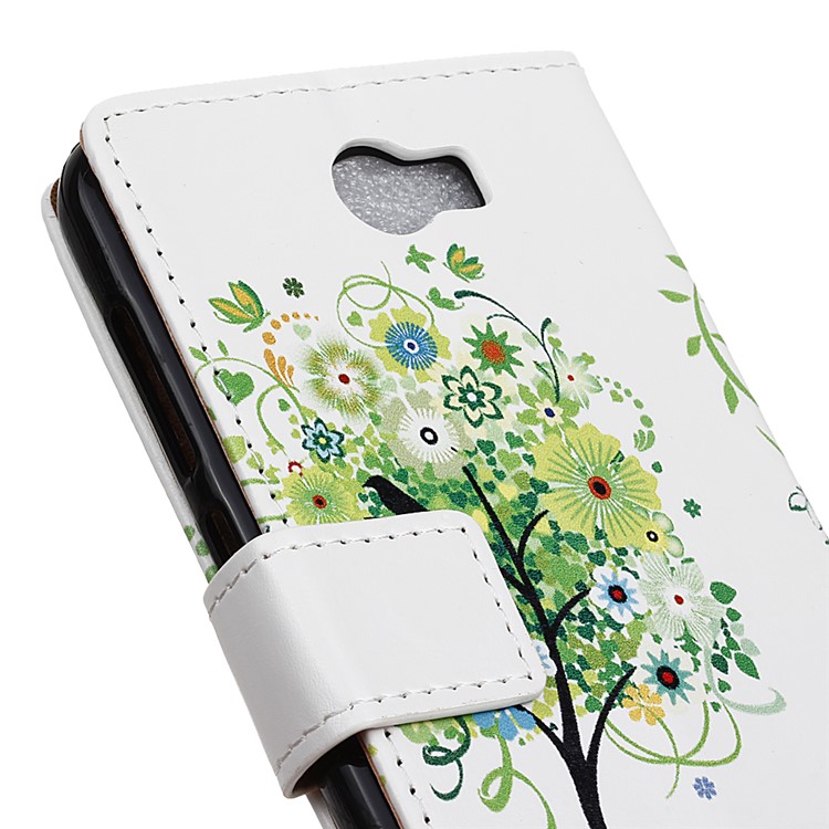 Wallet Leather Phone Cover for Huawei Y5II / Y5 II - Green Tree & Bird Cage-6
