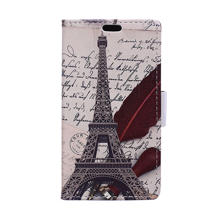 Card Holder Leather Cover for Huawei Y5II / Y5 II - Eiffel Tower and Feather-1