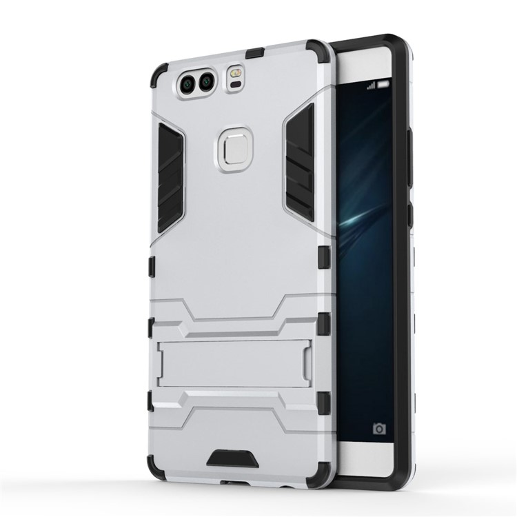 PC TPU Phone Cover for Huawei P9 Plus with Kickstand - Silver-2