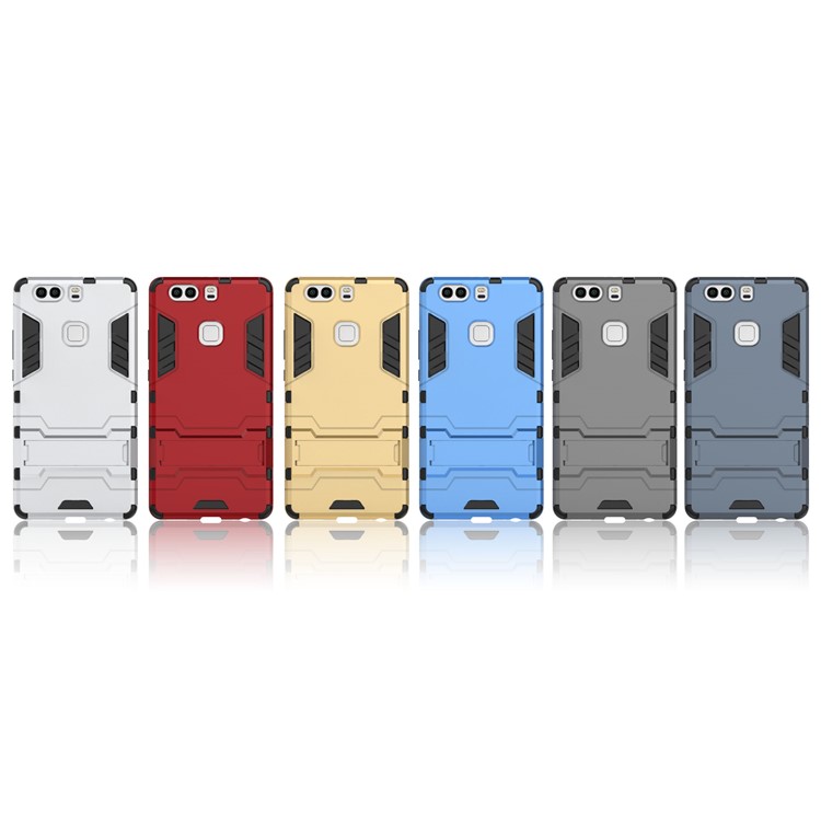 PC TPU Phone Cover for Huawei P9 Plus with Kickstand - Silver-3