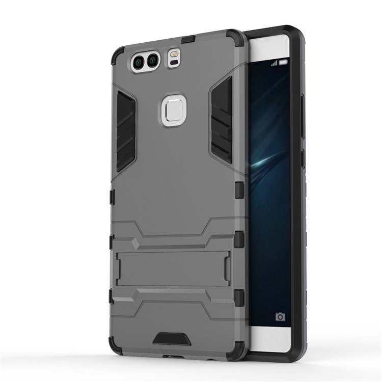 PC TPU Back Cover for Huawei P9 Plus with Kickstand - Grey-2