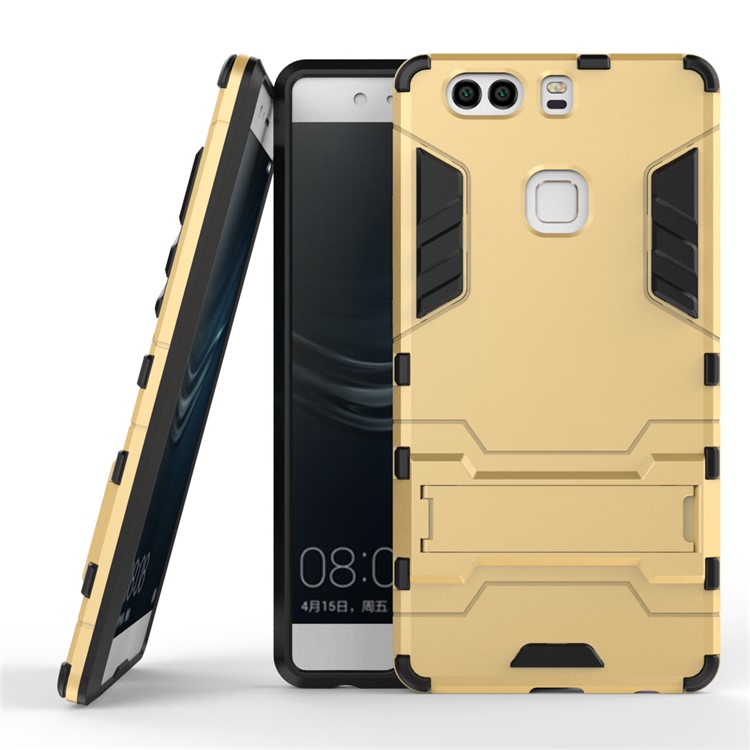 PC TPU Hybrid Cover for Huawei P9 Plus with Kickstand - Gold-1