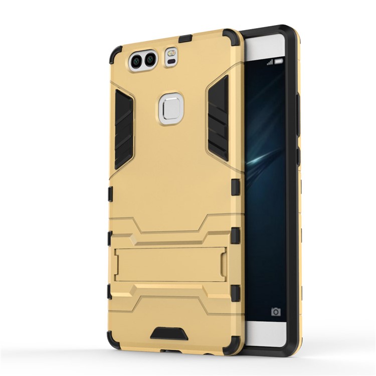 PC TPU Hybrid Cover for Huawei P9 Plus with Kickstand - Gold-2