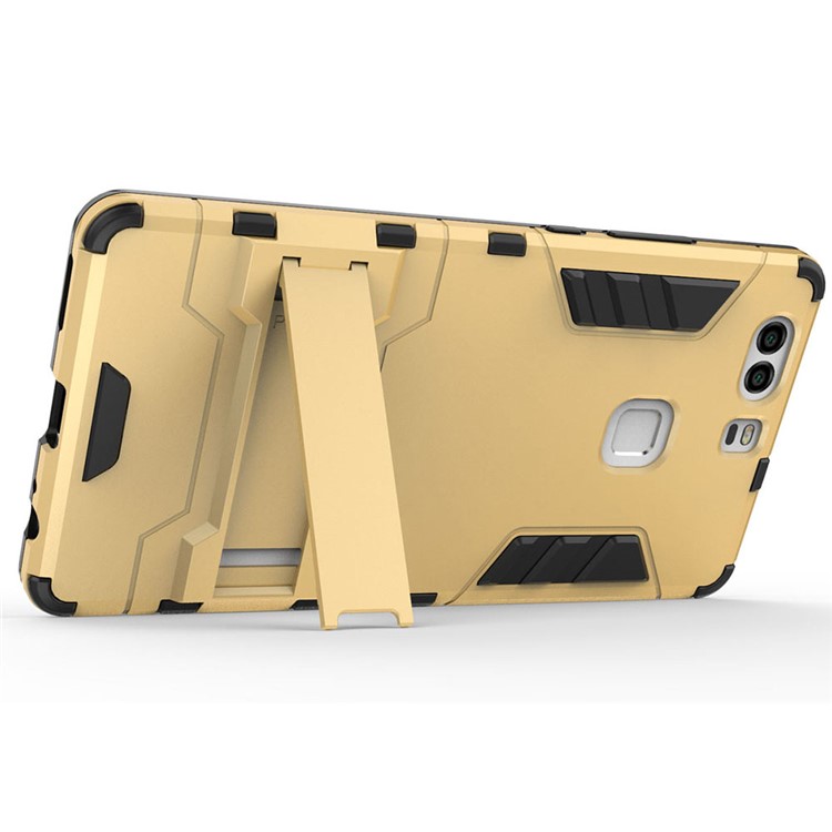 PC TPU Hybrid Cover for Huawei P9 Plus with Kickstand - Gold-3