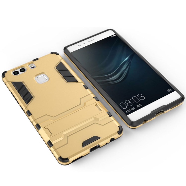 PC TPU Hybrid Cover for Huawei P9 Plus with Kickstand - Gold-4