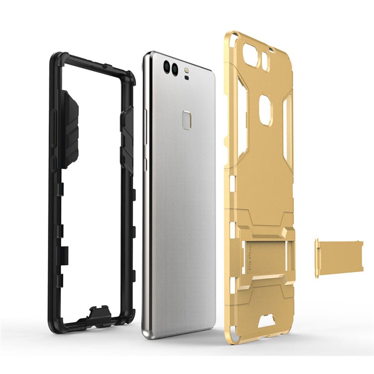 PC TPU Hybrid Cover for Huawei P9 Plus with Kickstand - Gold-5