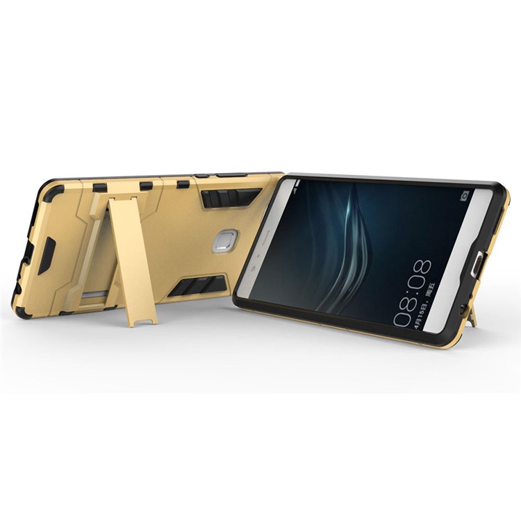 PC TPU Hybrid Cover for Huawei P9 Plus with Kickstand - Gold-7