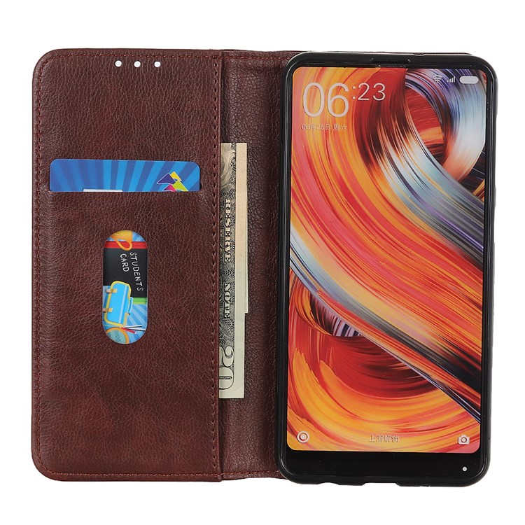 Auto-absorbed Litchi Texture Split Leather Phone Shell Casing for Huawei Honor Play 3 - Brown-4