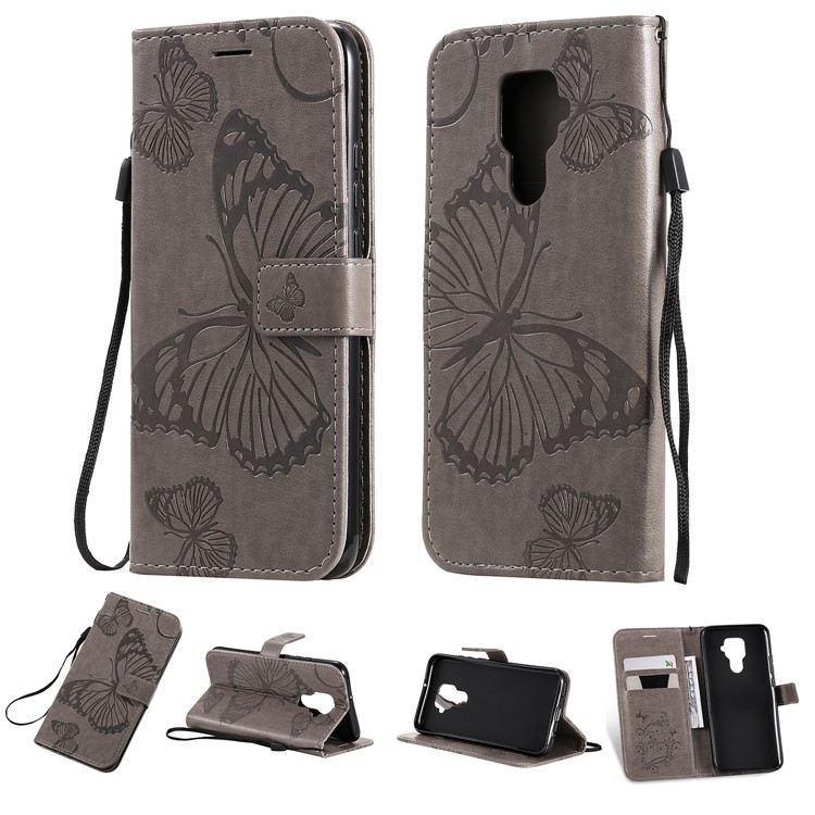 Imprint Butterflies Pattern Wallet Stand Leather Phone Cover with Lanyard for Huawei Mate 30 Lite/Nova 5i Pro - Grey-11