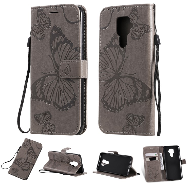 Imprint Butterflies Pattern Wallet Stand Leather Phone Cover with Lanyard for Huawei Mate 30 Lite/Nova 5i Pro - Grey-11