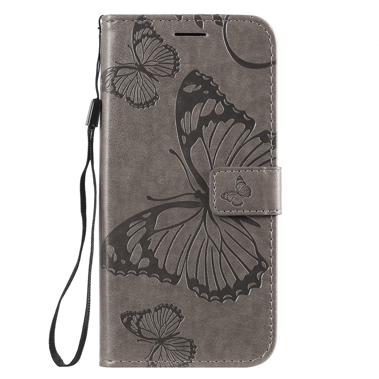 Imprint Butterflies Pattern Wallet Stand Leather Phone Cover with Lanyard for Huawei Mate 30 Lite/Nova 5i Pro - Grey-2