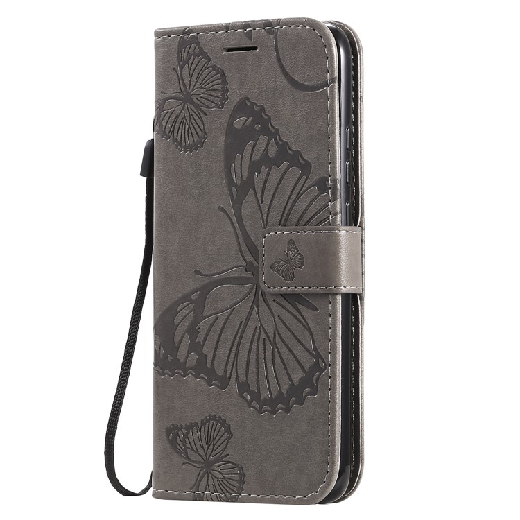 Imprint Butterflies Pattern Wallet Stand Leather Phone Cover with Lanyard for Huawei Mate 30 Lite/Nova 5i Pro - Grey-3