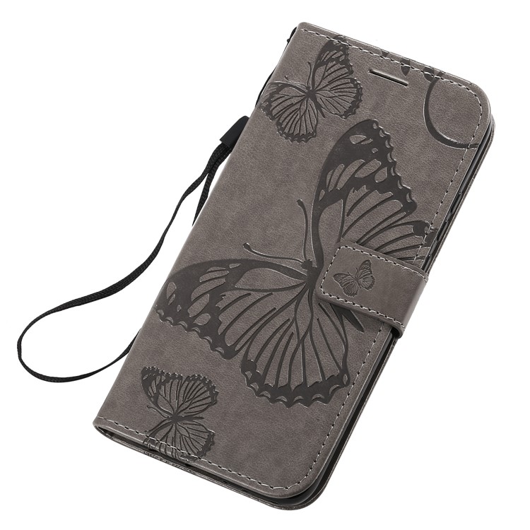 Imprint Butterflies Pattern Wallet Stand Leather Phone Cover with Lanyard for Huawei Mate 30 Lite/Nova 5i Pro - Grey-6