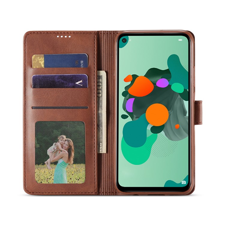 LC.IMEEKEPU Leather Protective Flip Shell for Huawei Mate 30 Lite / nova 5i Pro - Coffee-4