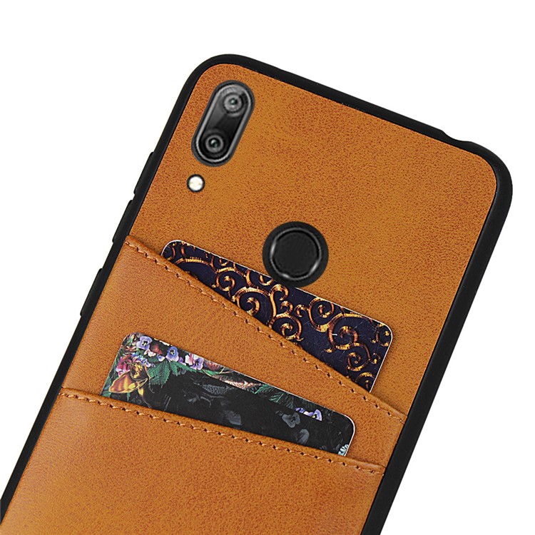 PU Couro + TPU Tampa Do Telefone Invólucro Para Y7 Huawei (2019) - Castanho-5