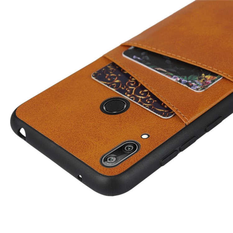 PU Leather+PC Phone Casing Cover for Huawei Y7 (2019) - Brown-7