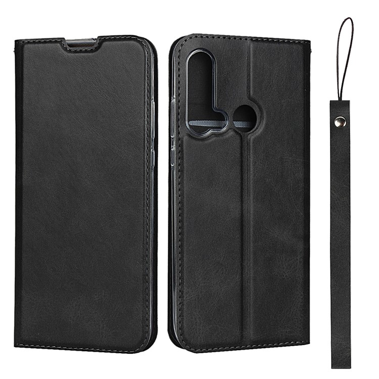 For Huawei nova 5i / P20 lite (2019) TPU+PU Leather Stand Casing with Lanyard - Black-1