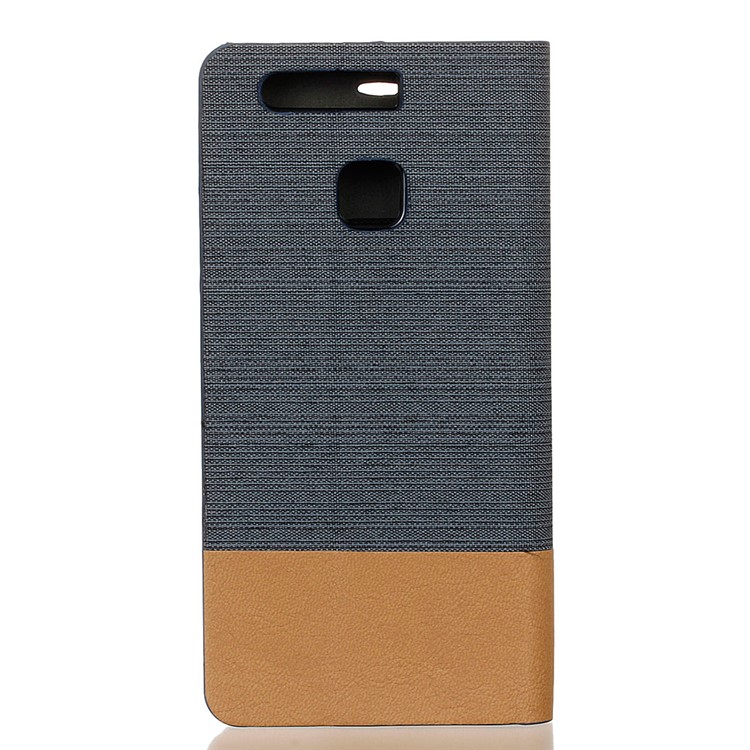 Bi-color Linen Leather Card Holder Cover for Huawei P9 - Dark Grey-2