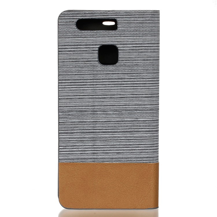 Bi-color Linen Leather Card Holder Case for Huawei P9 - Light Grey-2