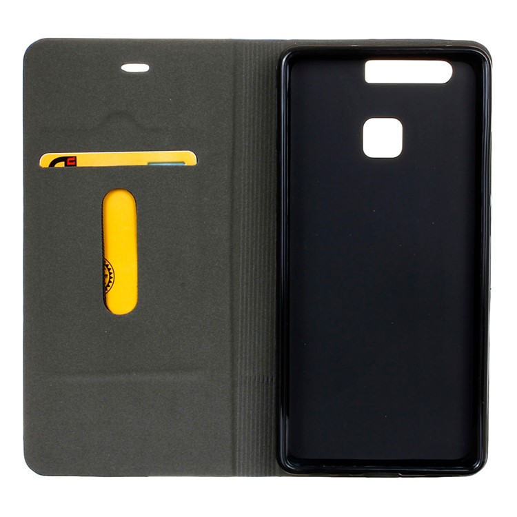 Bi-color Linen Leather Card Holder Case for Huawei P9 - Light Grey-8
