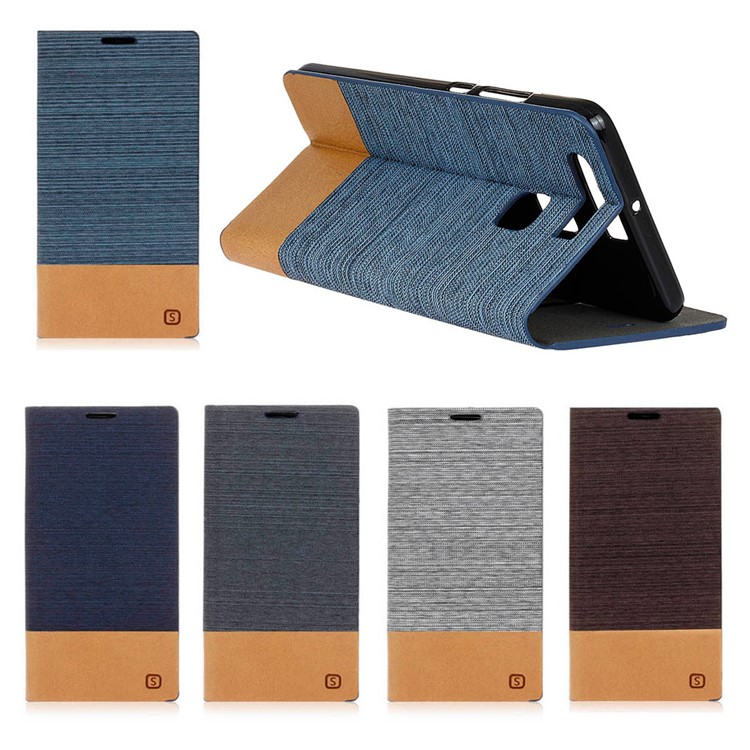 Bi-color Linen Leather Card Holder Case for Huawei P9 - Light Grey-9