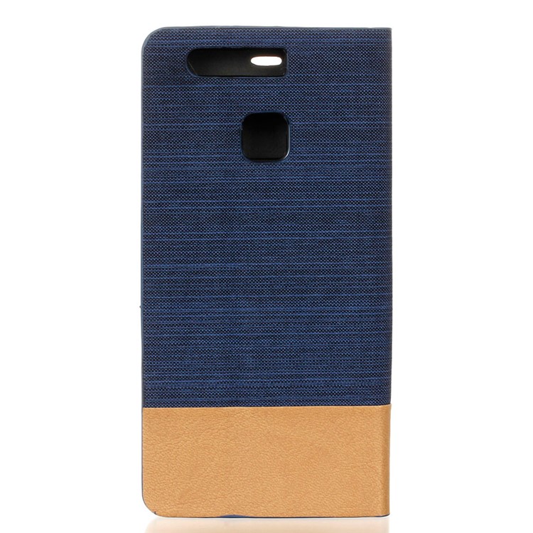 Bi-color Linen Leather Srand Case for Huawei P9 - Dark Blue-2