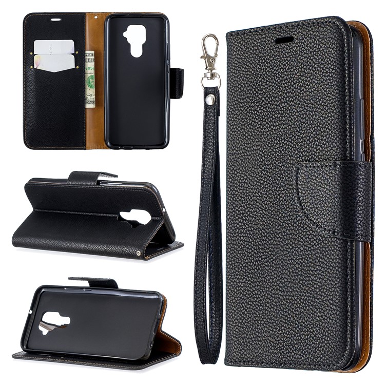 Litchi Skin Wallet Leather Stand Case for Huawei Mate 30 Lite / nova 5i Pro - Black-1