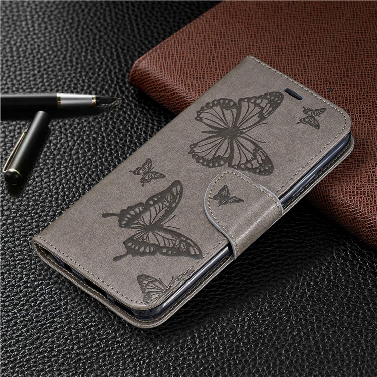 Imprint Butterfly Leather Wallet Stand Case for Huawei Mate 30 Lite / nova 5i Pro - Grey-7