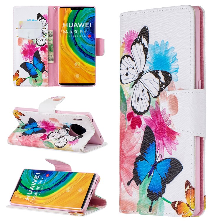 Printing PU Leather Flip Stand Cell Case for Huawei Mate 30 Pro - Butterflies-1