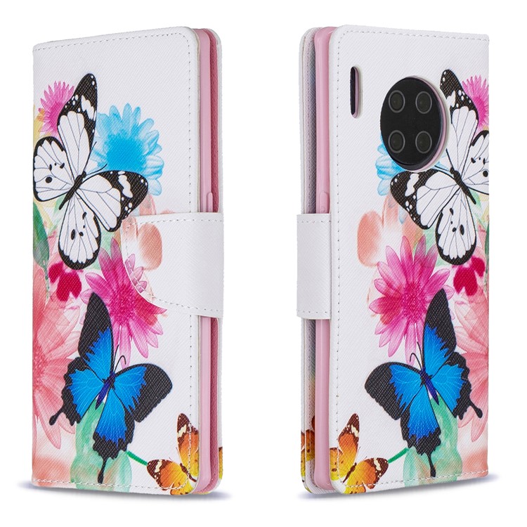 Impresión De Tirón De La PU Del Soporte Del Cuero Celular Para Huawei Compañero De 30 Pro - Mariposas-4