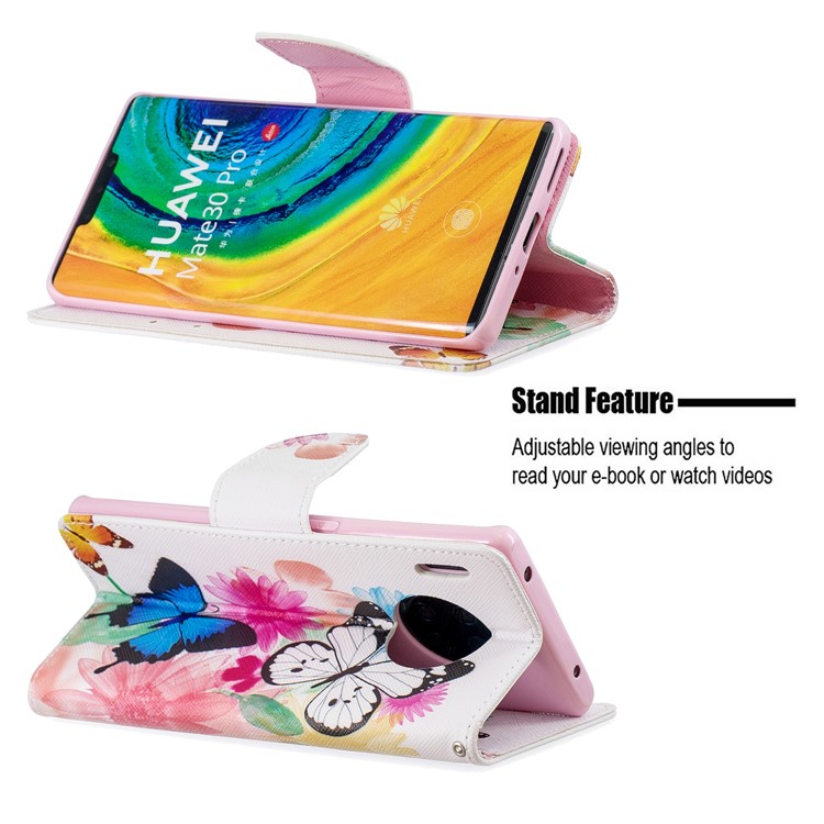Impresión De Tirón De La PU Del Soporte Del Cuero Celular Para Huawei Compañero De 30 Pro - Mariposas-5